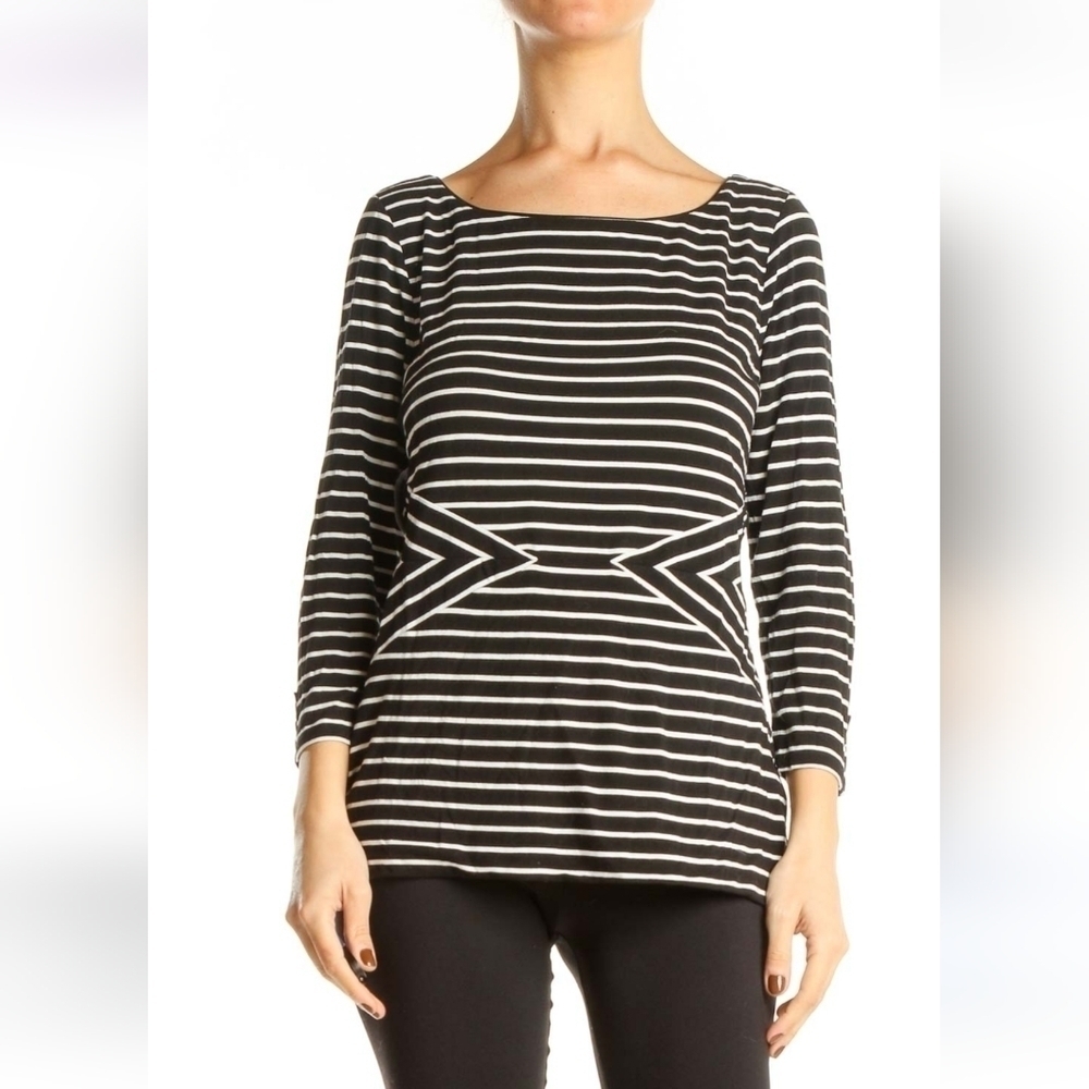 WHBM Striped Peplum Top | Flattering Fit | 3/4 Sleeve Scoop Neck Top